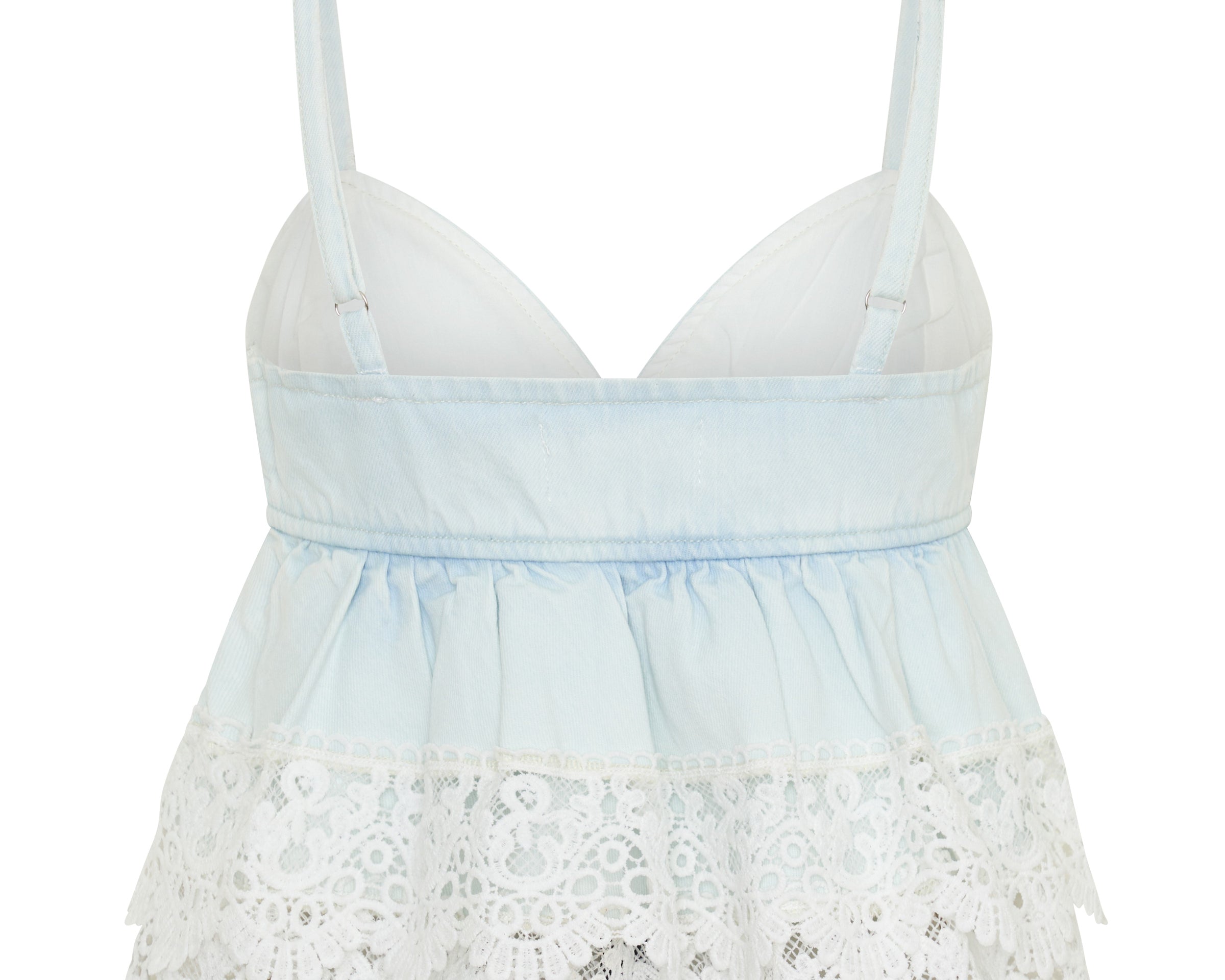 Landslide Denim And Lace Frill Top - Blonde Blue