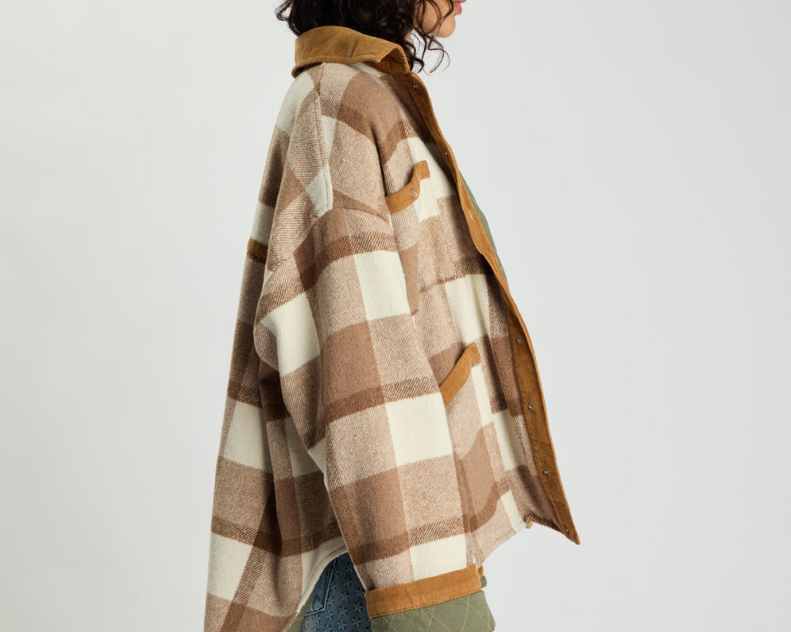 Vintage Padded Oversized Fleece Jacket - Tan Check