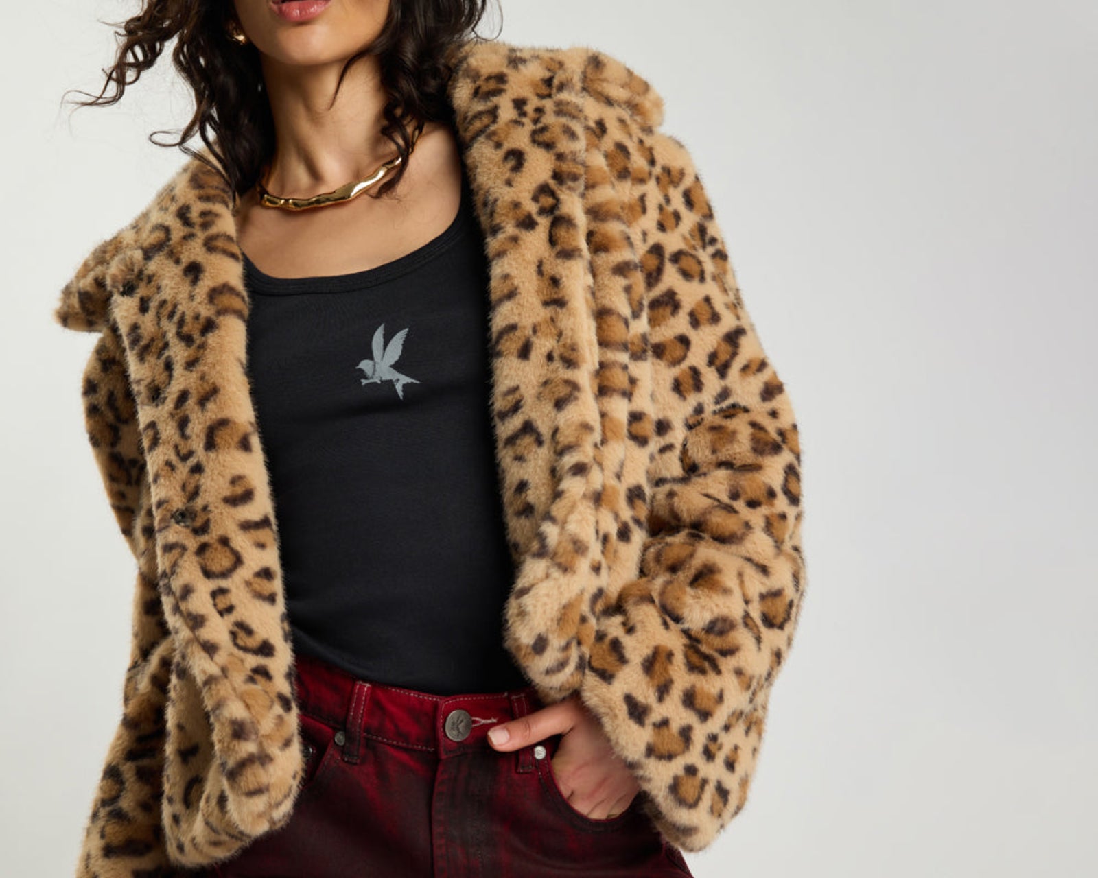 Catwalk Cropped Faux Fur Jacket - Leopard Print