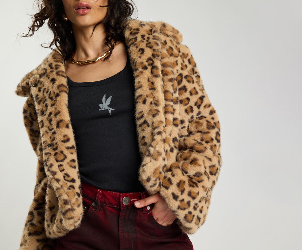Catwalk Cropped Faux Fur Jacket - Leopard Print