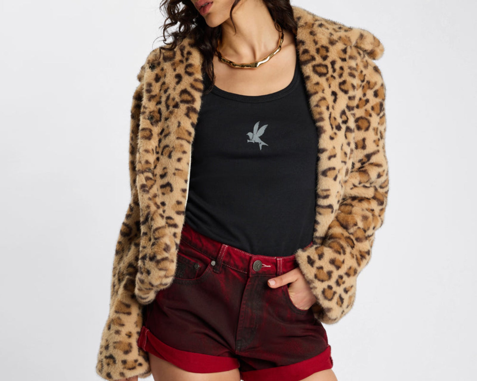 Catwalk Cropped Faux Fur Jacket - Leopard Print