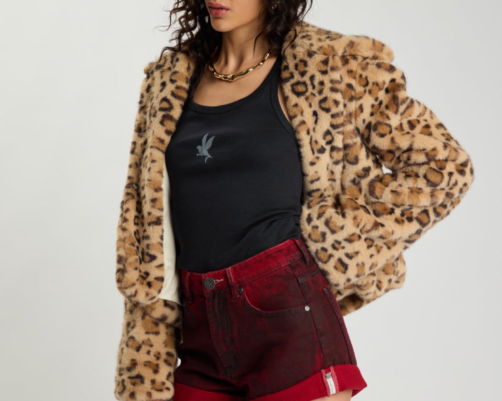 Catwalk Cropped Faux Fur Jacket - Leopard Print