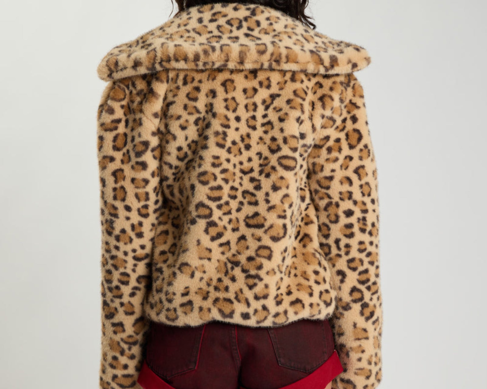 Catwalk Cropped Faux Fur Jacket - Leopard Print