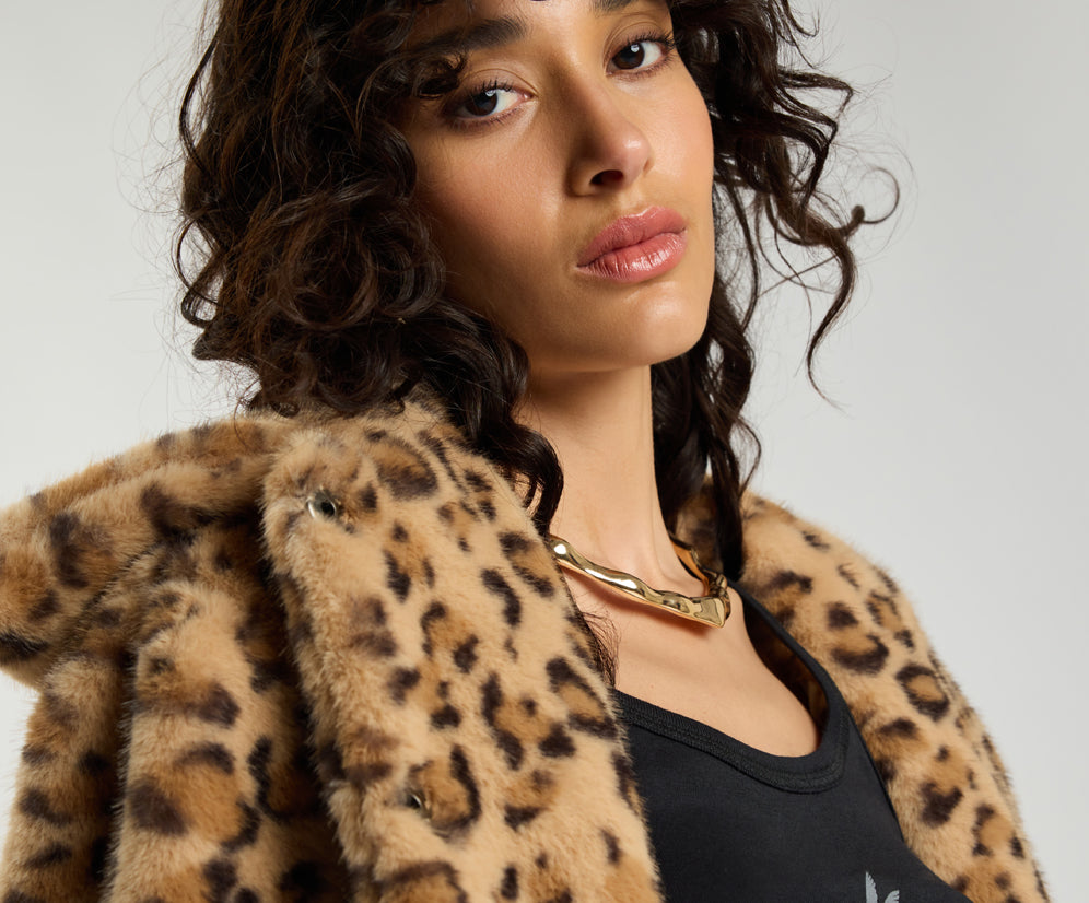 Catwalk Cropped Faux Fur Jacket - Leopard Print