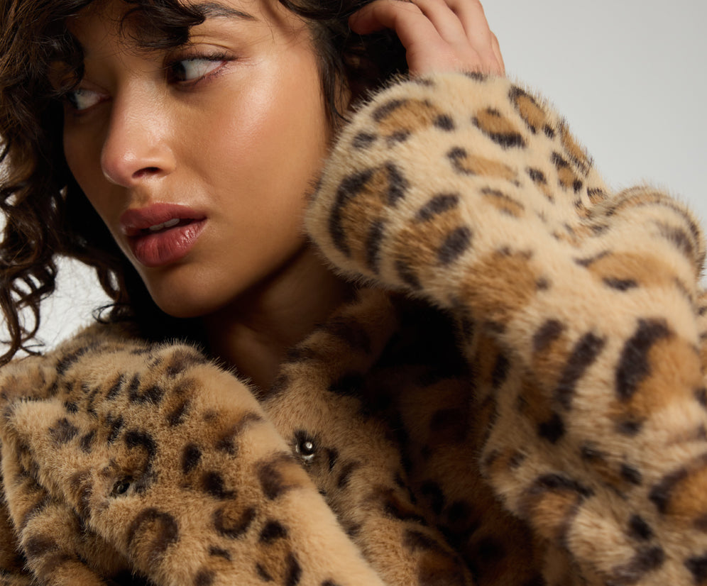 Catwalk Cropped Faux Fur Jacket - Leopard Print