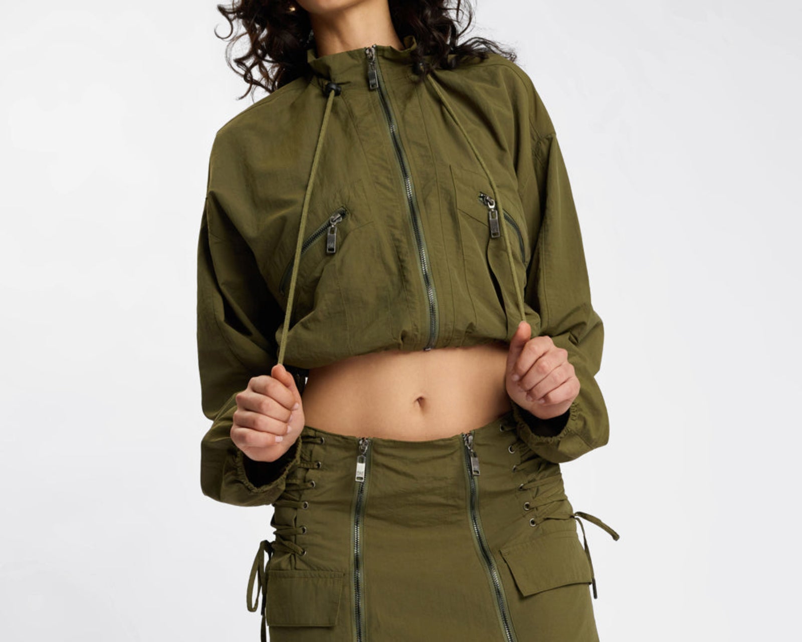 Drift Cropped Bubble Hem Jacket - Khaki