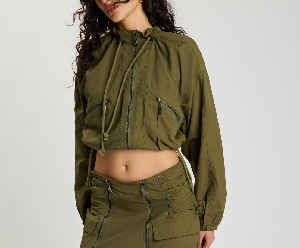 Drift Cropped Bubble Hem Jacket - Khaki