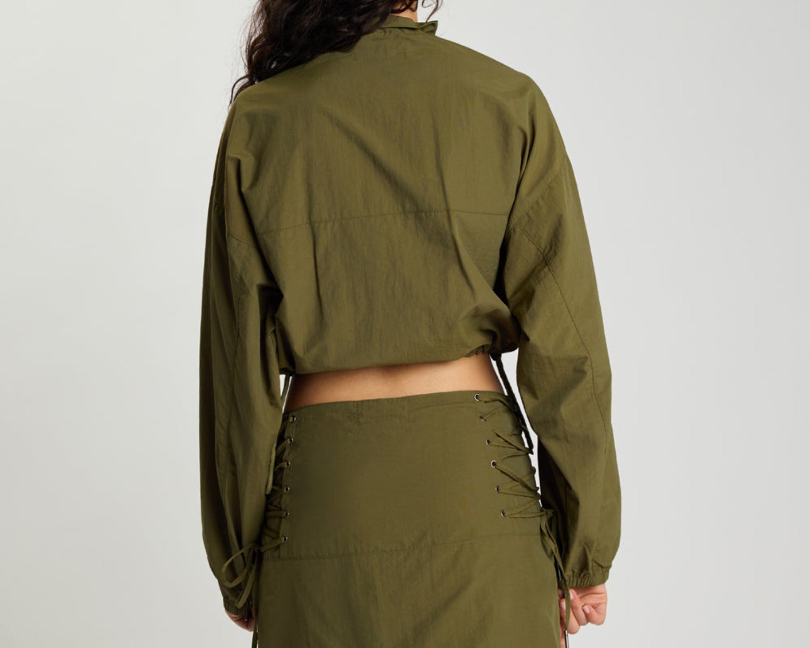 Drift Cropped Bubble Hem Jacket - Khaki