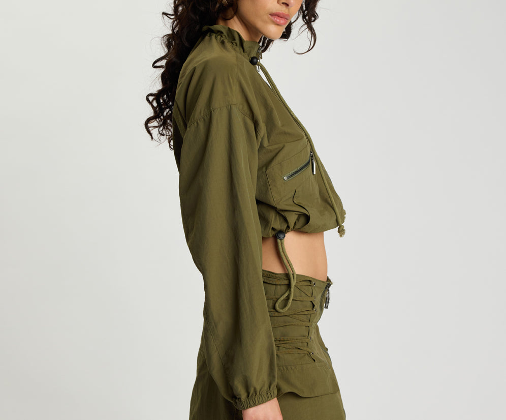 Drift Cropped Bubble Hem Jacket - Khaki