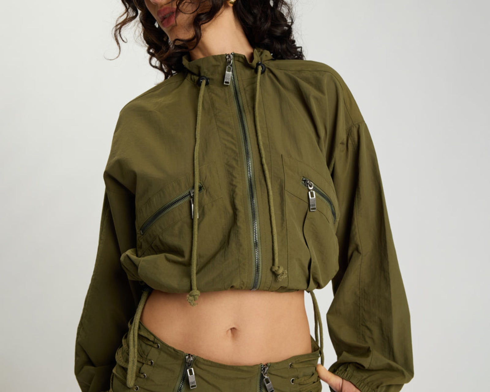 Drift Cropped Bubble Hem Jacket - Khaki