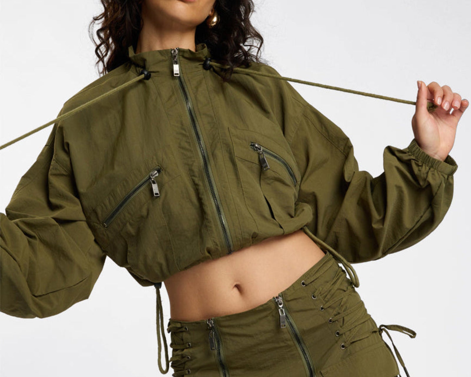 Drift Cropped Bubble Hem Jacket - Khaki