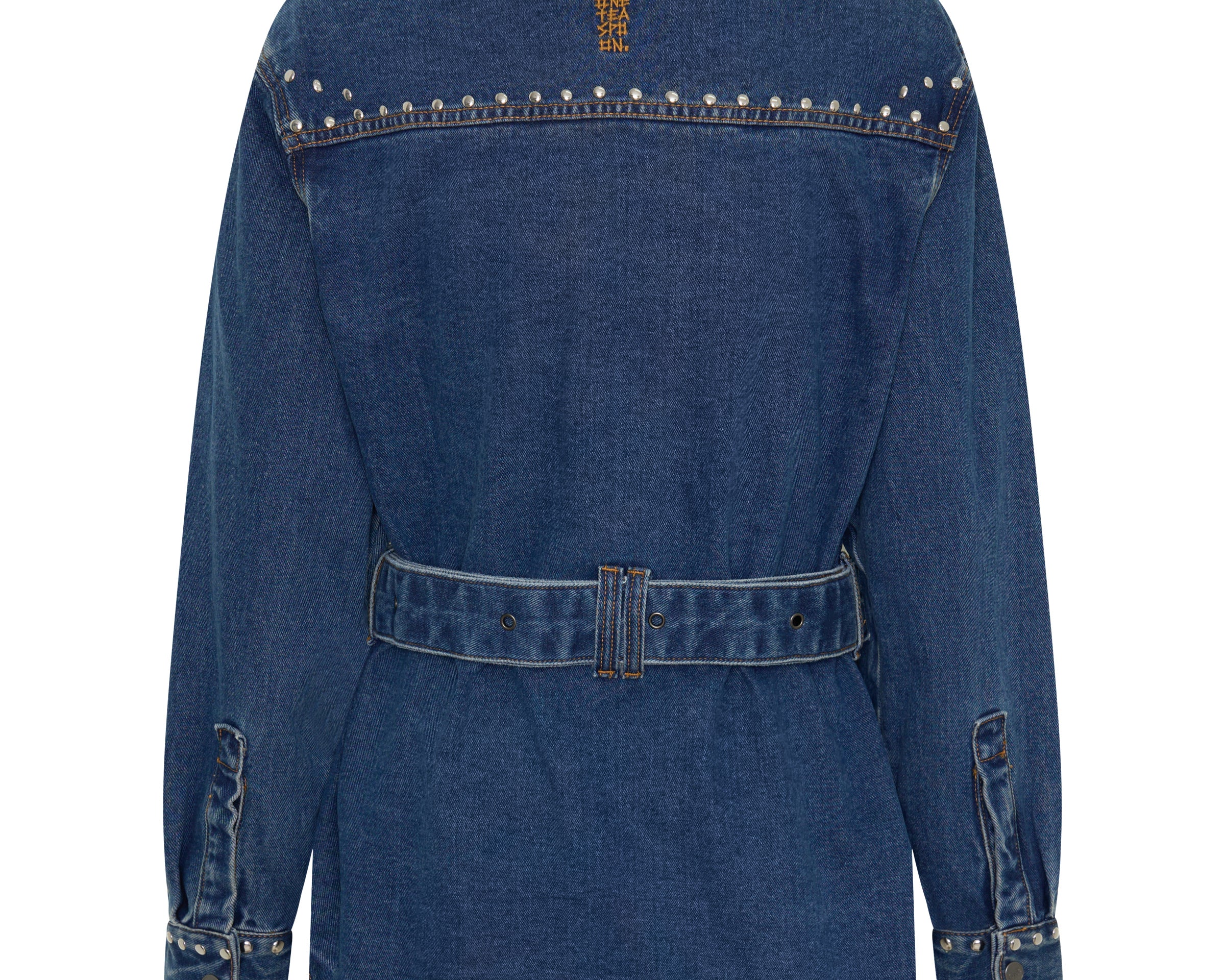 Chrome Edge Studded Belted Denim Jacket - Eclipse Blue