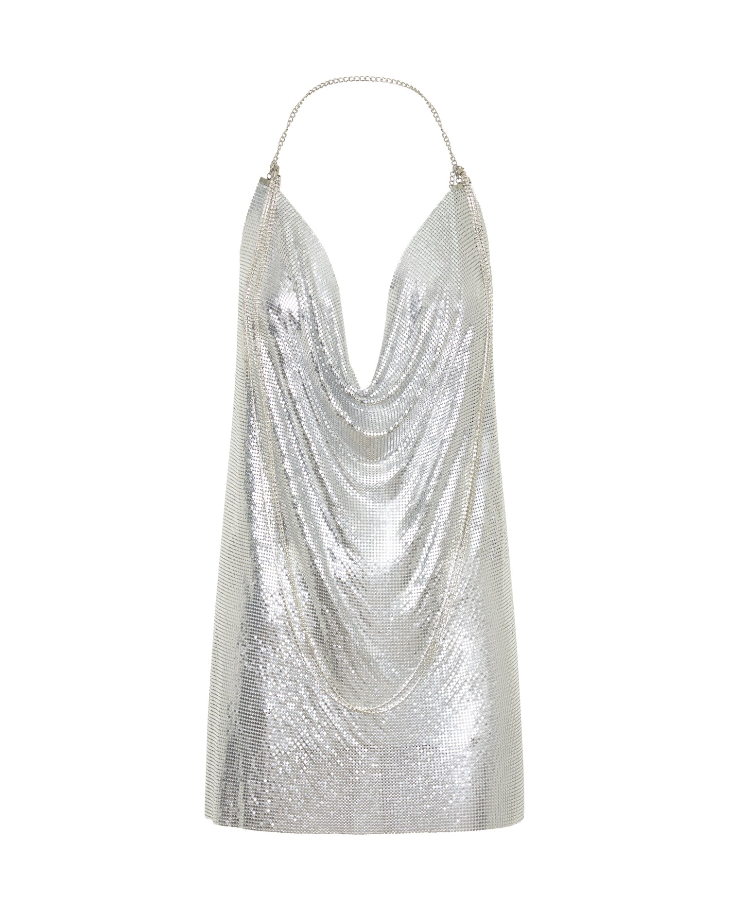 Supernova Glomesh Cowl-Neck Mini Dress - Silver