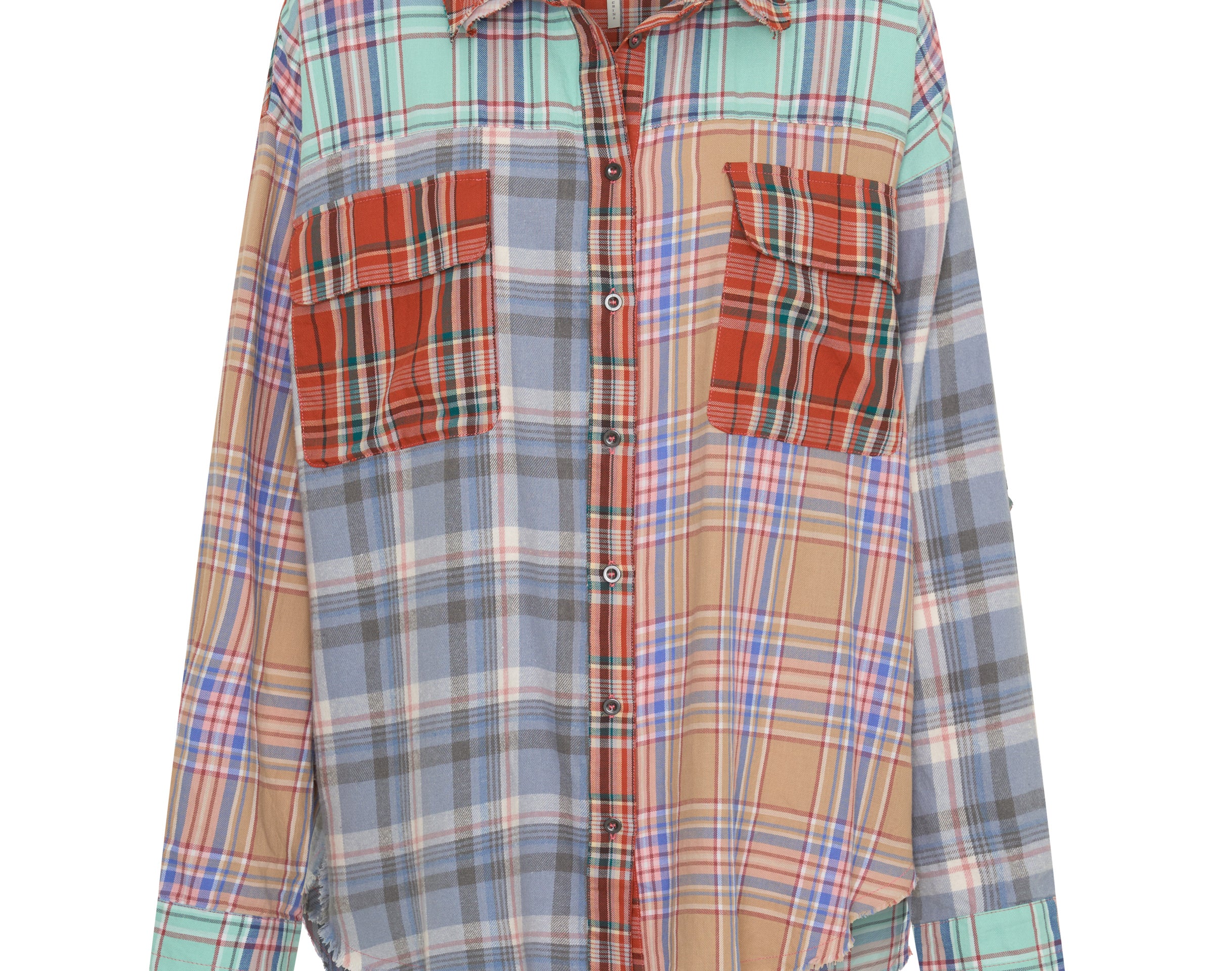 Sunset Madras Check Tie Back Shirt - Coral Teal