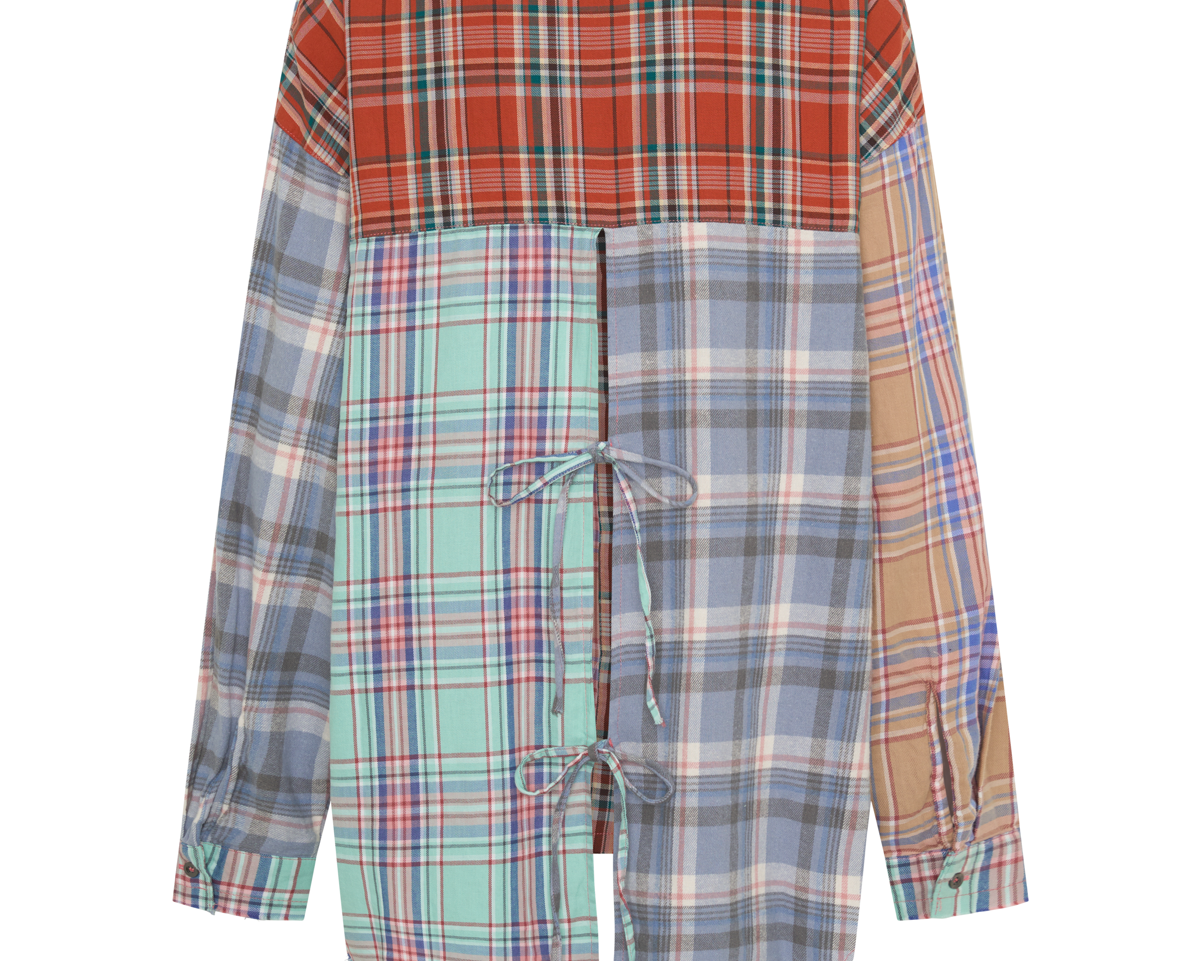 Sunset Madras Check Tie Back Shirt - Coral Teal