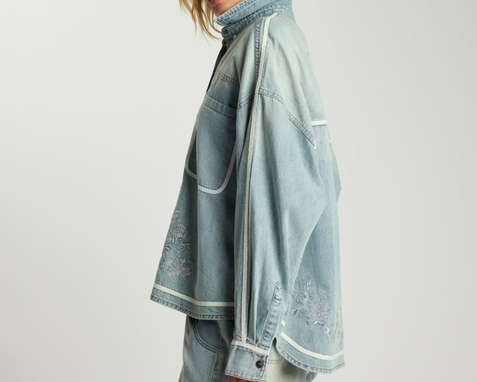 Embroidered Essential Denim Shirt - Folklore Chambray Blue