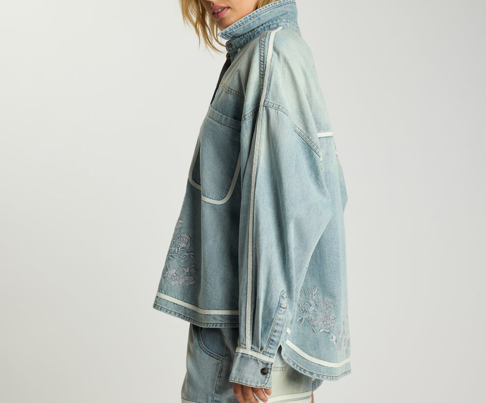 Embroidered Essential Denim Shirt - Folklore Chambray Blue