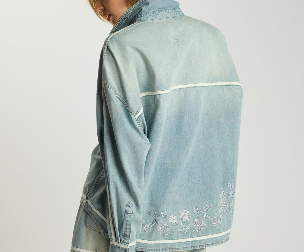Embroidered Essential Denim Shirt - Folklore Chambray Blue