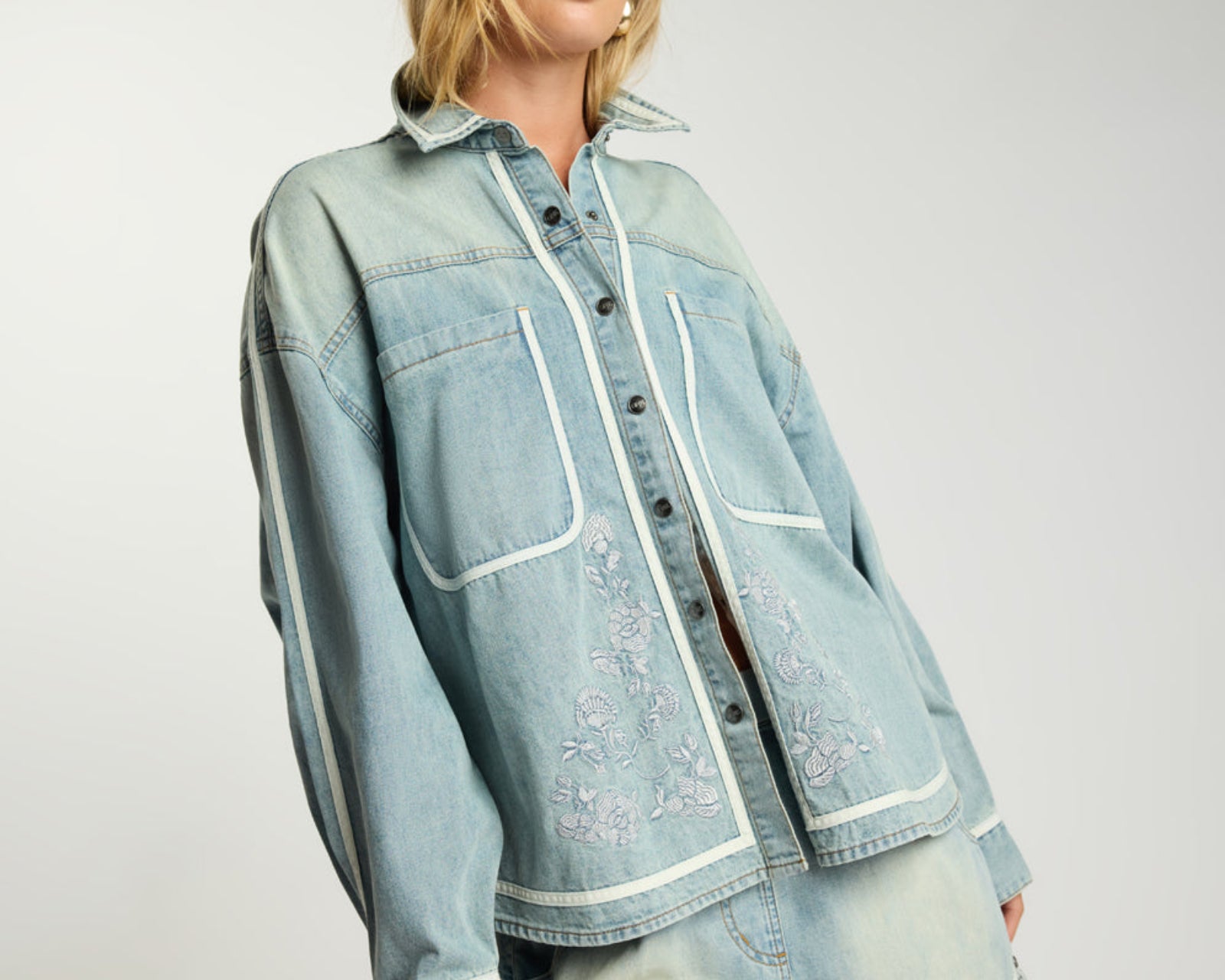 Embroidered Essential Denim Shirt - Folklore Chambray Blue