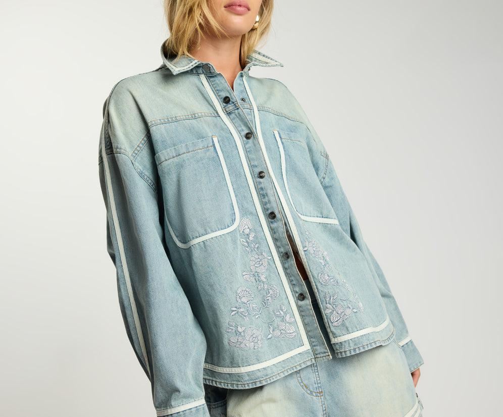Embroidered Essential Denim Shirt - Folklore Chambray Blue