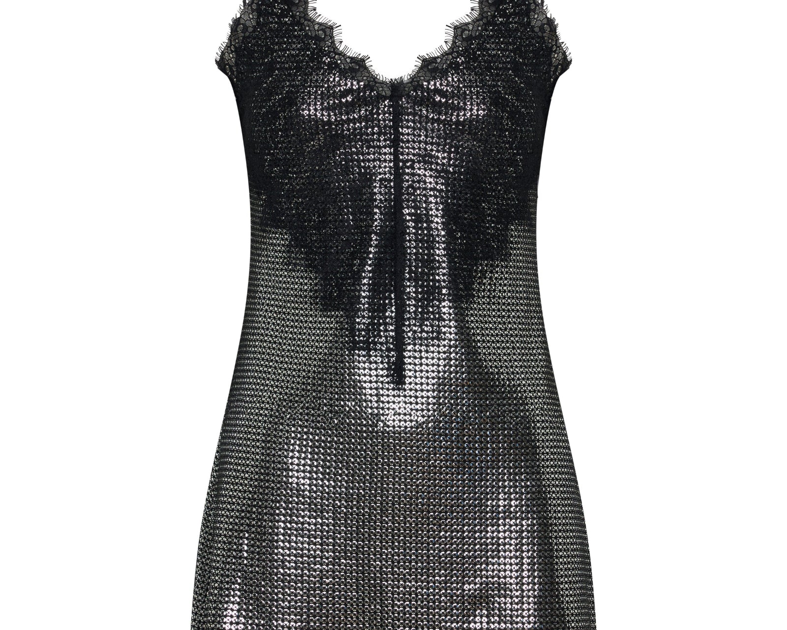 Afterparty Sequin Slip Mini Dress - Silver & Black Lace