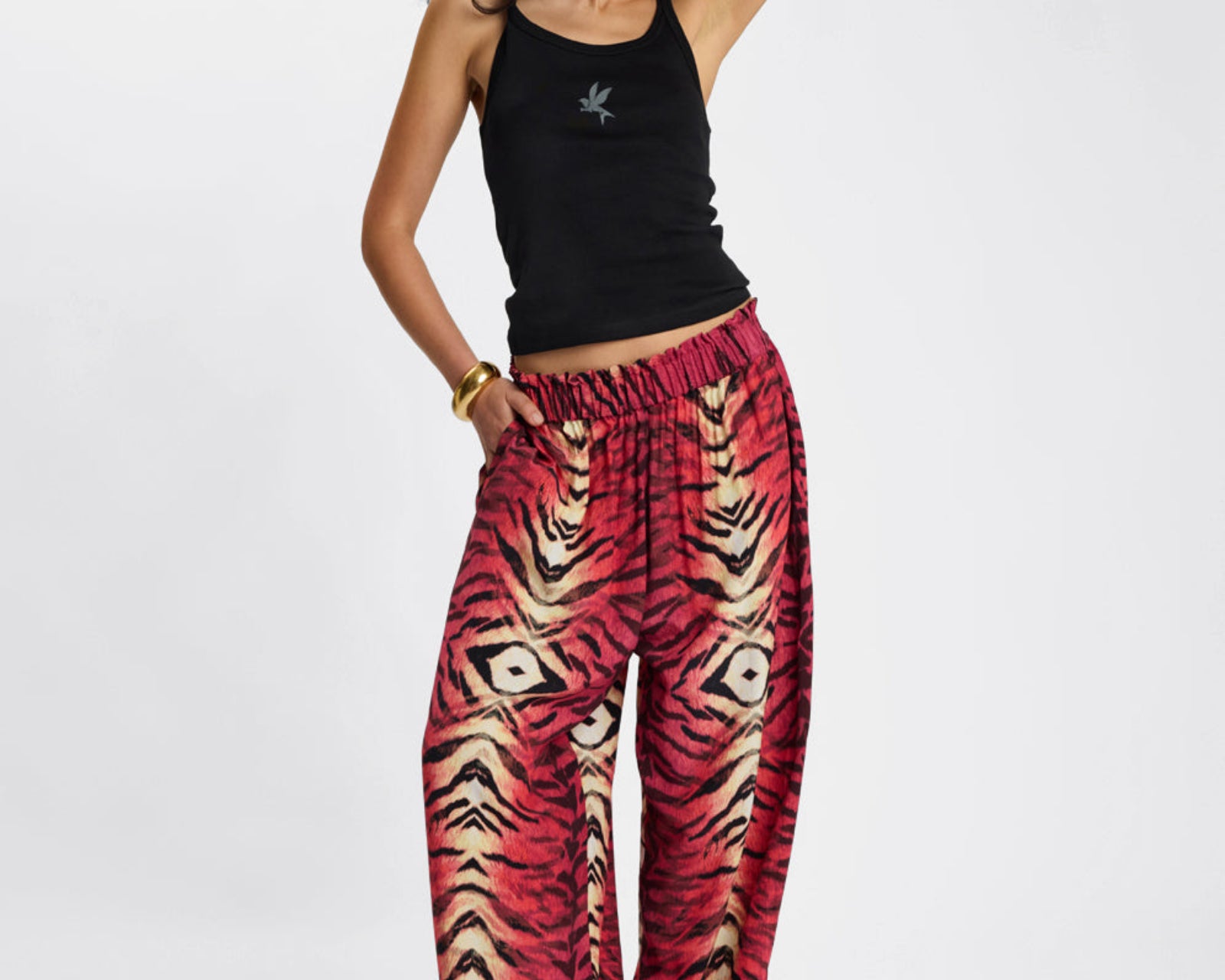 Wild Rouge Palazzo Pants - Red Animal Print