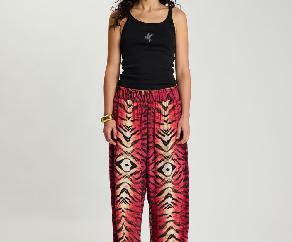 Wild Rouge Palazzo Pants - Red Animal Print