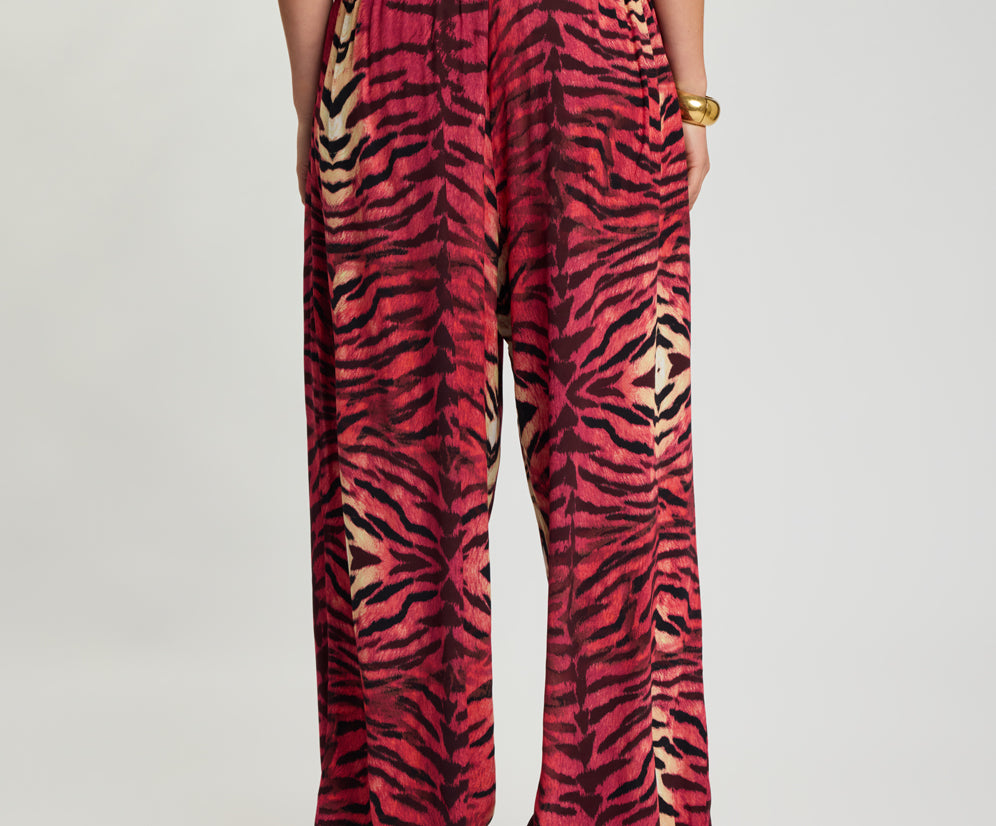Wild Rouge Palazzo Pants - Red Animal Print