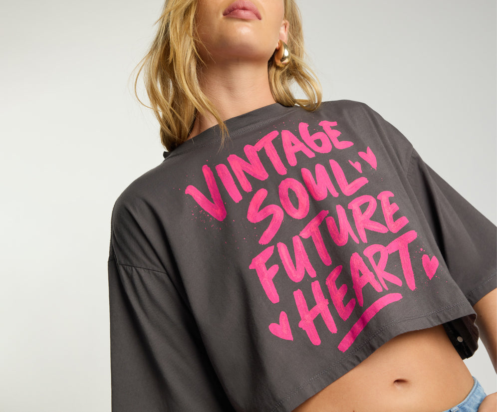 Vintage Soul Future Heart Cropped Tee - Charcoal