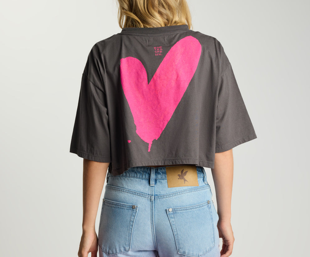 Vintage Soul Future Heart Cropped Tee - Charcoal