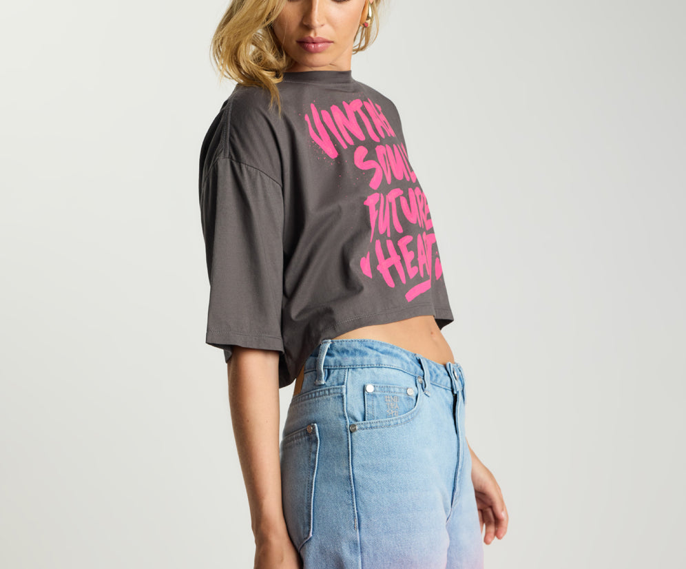 Vintage Soul Future Heart Cropped Tee - Charcoal
