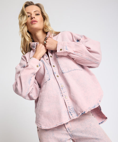 COMME desGARCONS ジャンスカ Star Teaser Daria Denim Shacket - Pink Haze | One Teaspoon USA