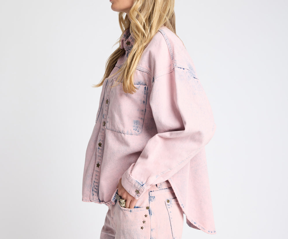 Star Teaser Daria Denim Shacket - Pink Haze