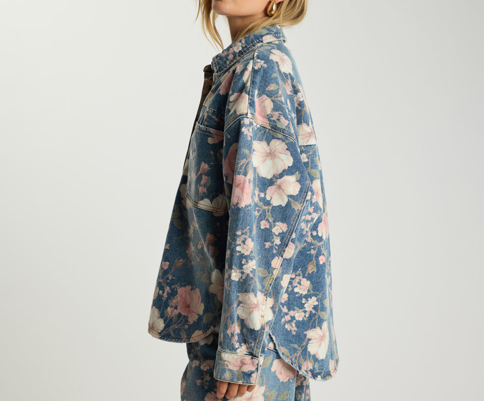 Lovelorn Daria Denim Shacket - Floral Bloom Cobaine Blue