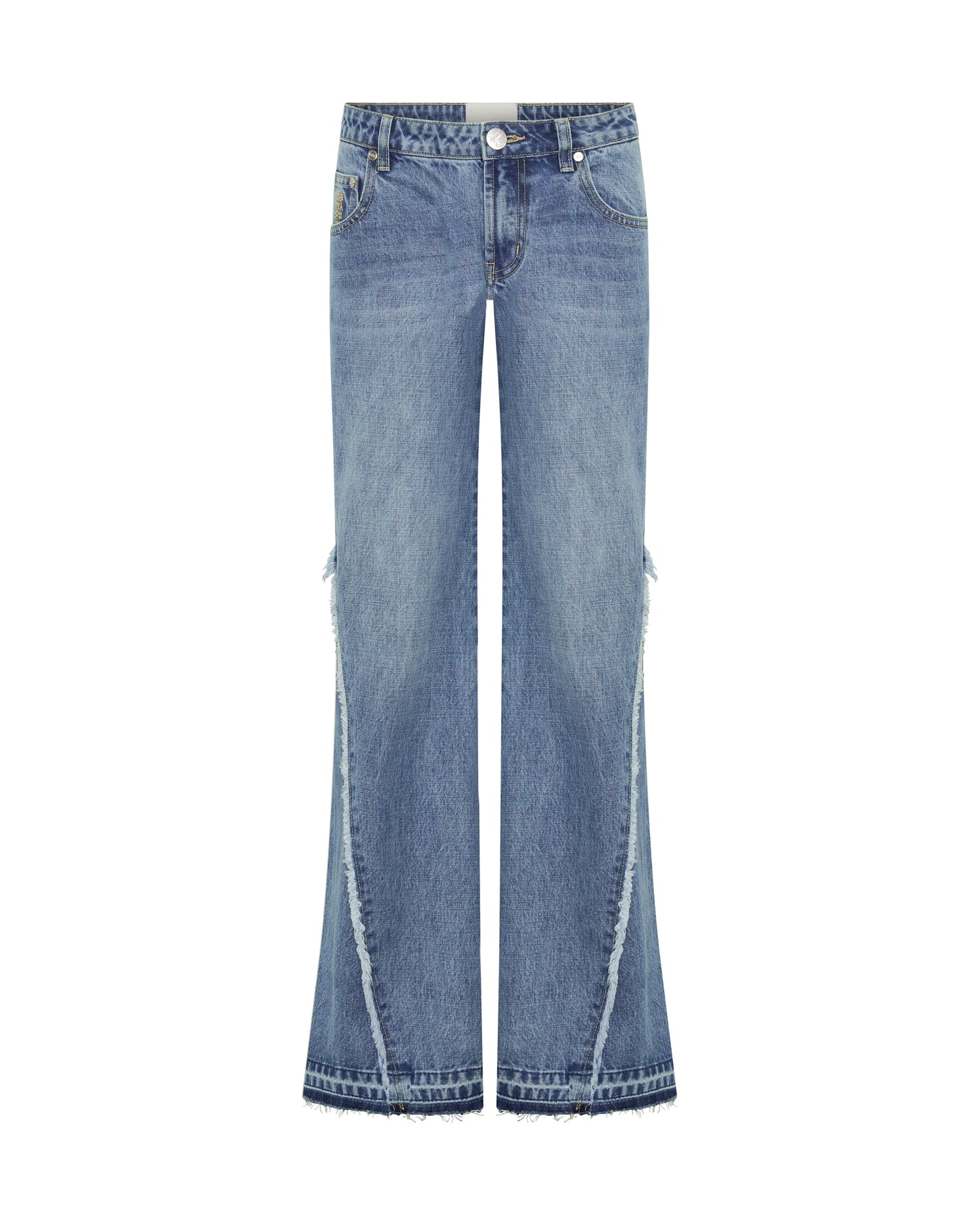  Johnnies Low Waist Wide Leg Flared Denim Jeans - Pretty Blue