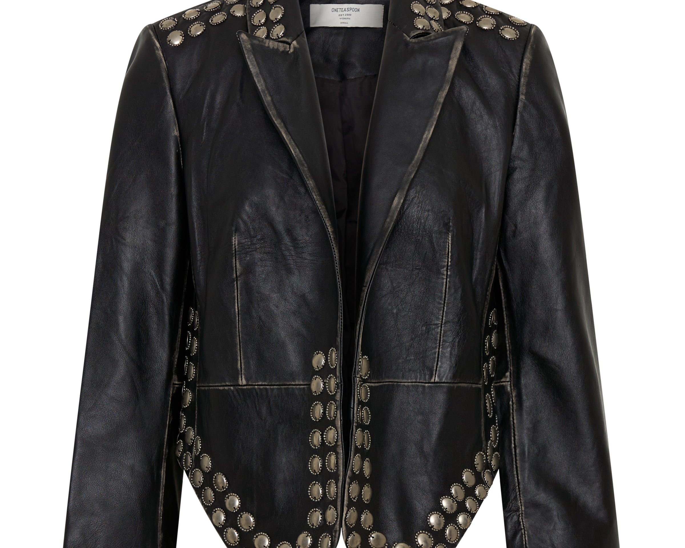 City Nights Studded Cropped Leather Blazer - Black