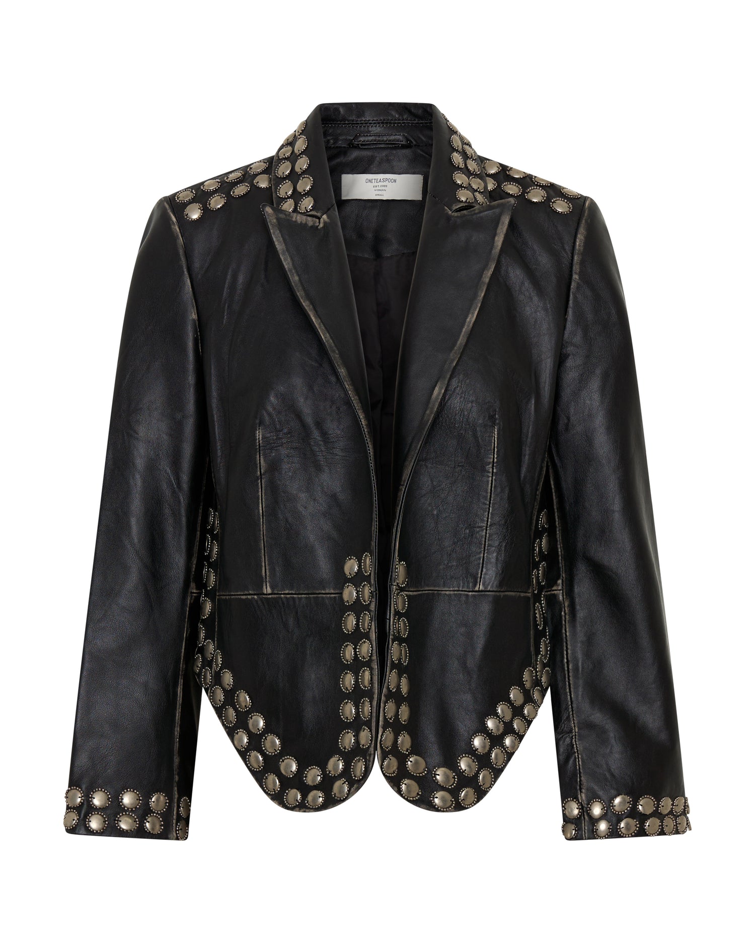 City Nights Studded Cropped Leather Blazer - Black