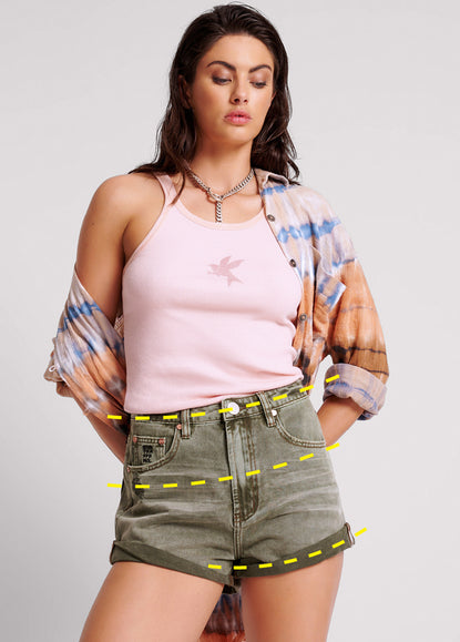 RAILED SEQUIN BANDITS HIGH WAIST DENIM SHORTS