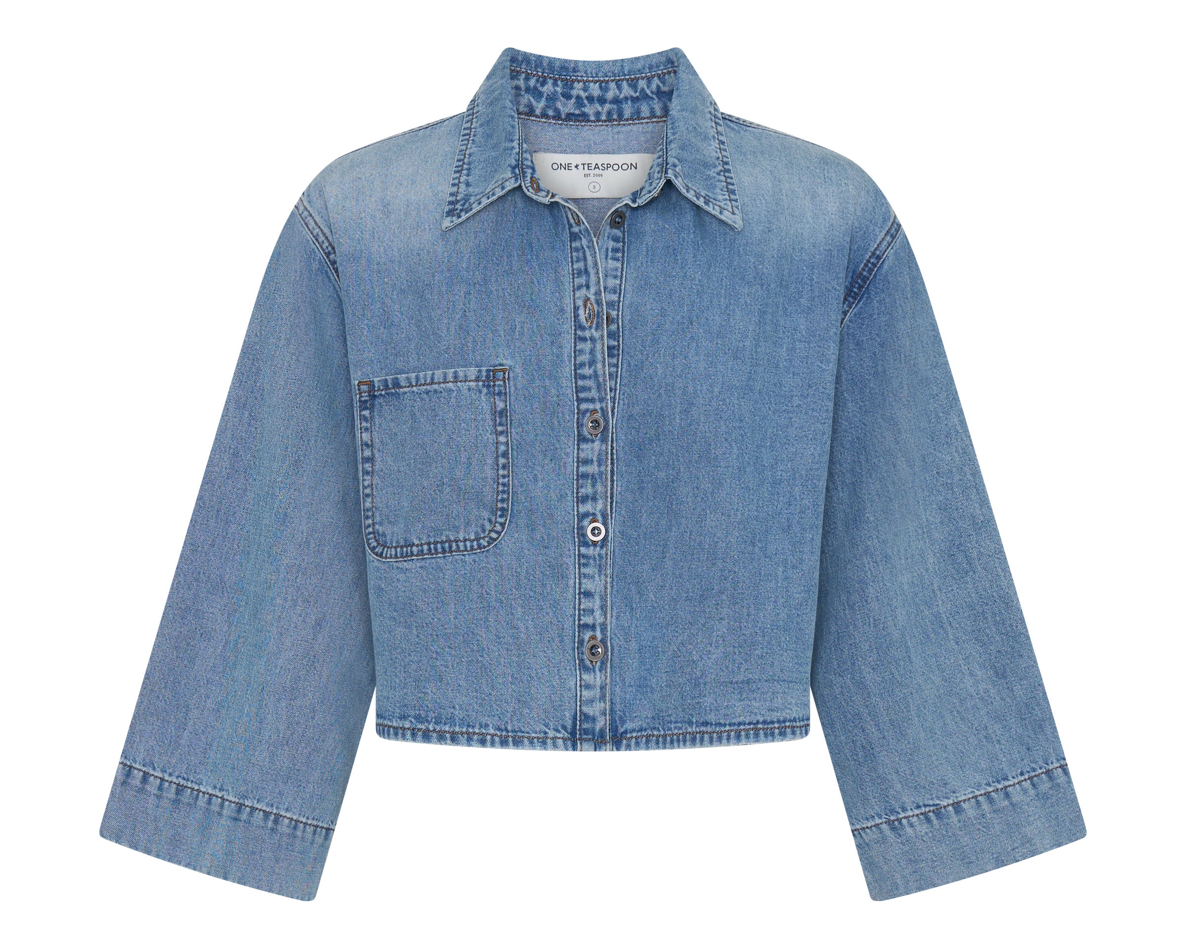 Gracie Cropped Denim Shirt - Misty Blue