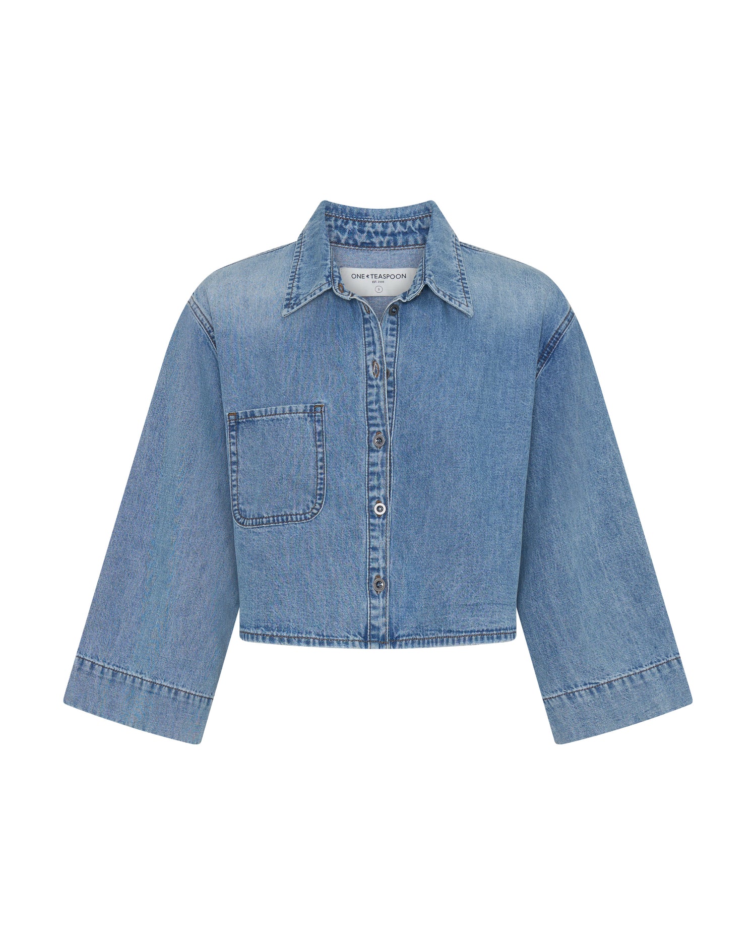 Gracie Cropped Denim Shirt - Misty Blue