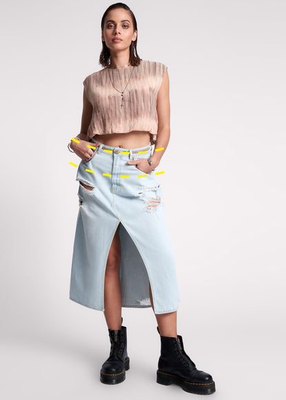 ANGEL BLUE ROCKO LONG LENGTH DENIM SKIRT