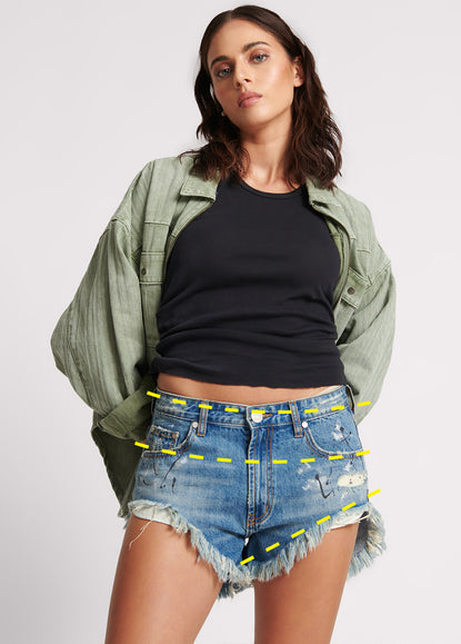 PACIFICA ARTISTE ROLLERS LOW WAIST DENIM SHORTS