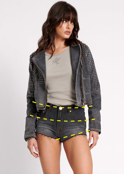 ROSEWOOD THE ONE FITTED CHEEKY DENIM SHORTS